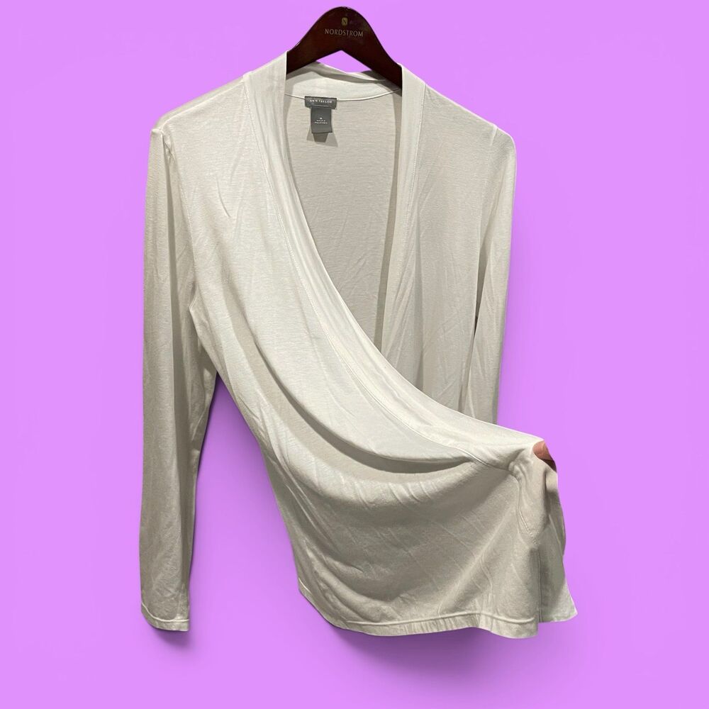 Cute Ann Taylor creamy white soft open front wrap top cardigan lightweight boho